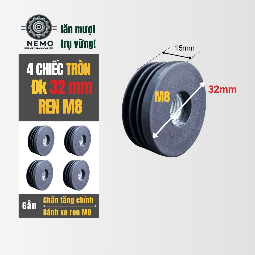 Nắp Chụp Thép Hộp Có Ren – Giải Pháp Lắp Chân Tăng Chỉnh & Bánh Xe Không Cần Hàn (M6, M8, M10)